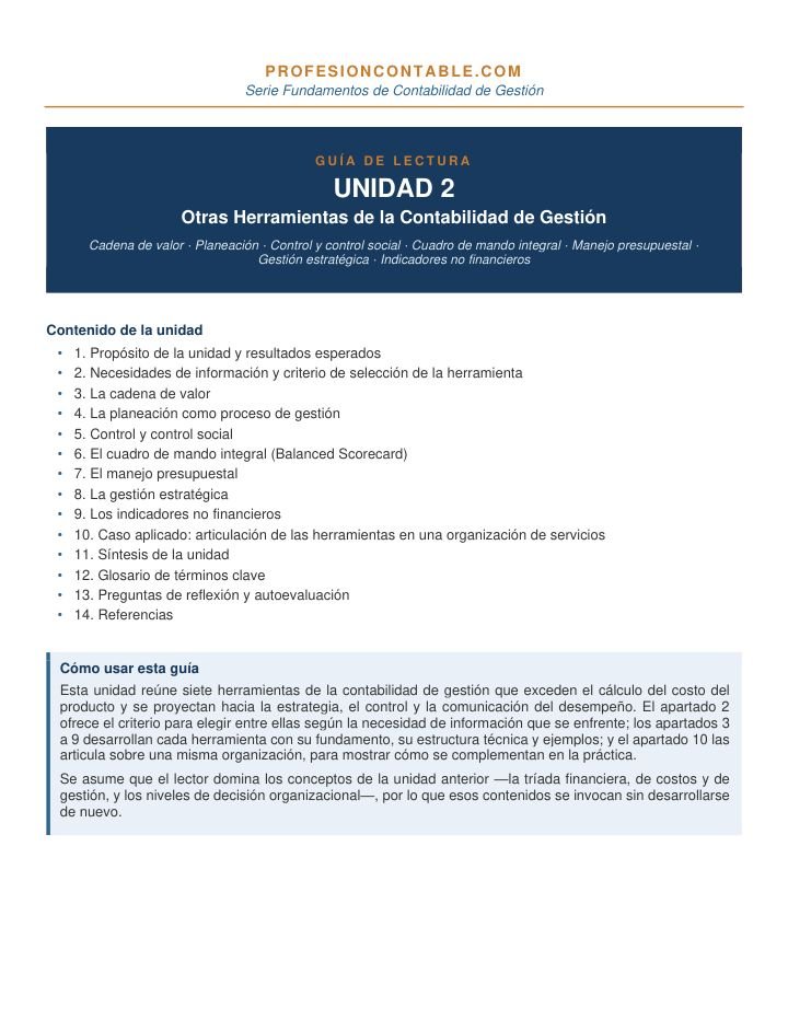 Primera página de Guia Lectura Gestion U2 Otras Herramientas