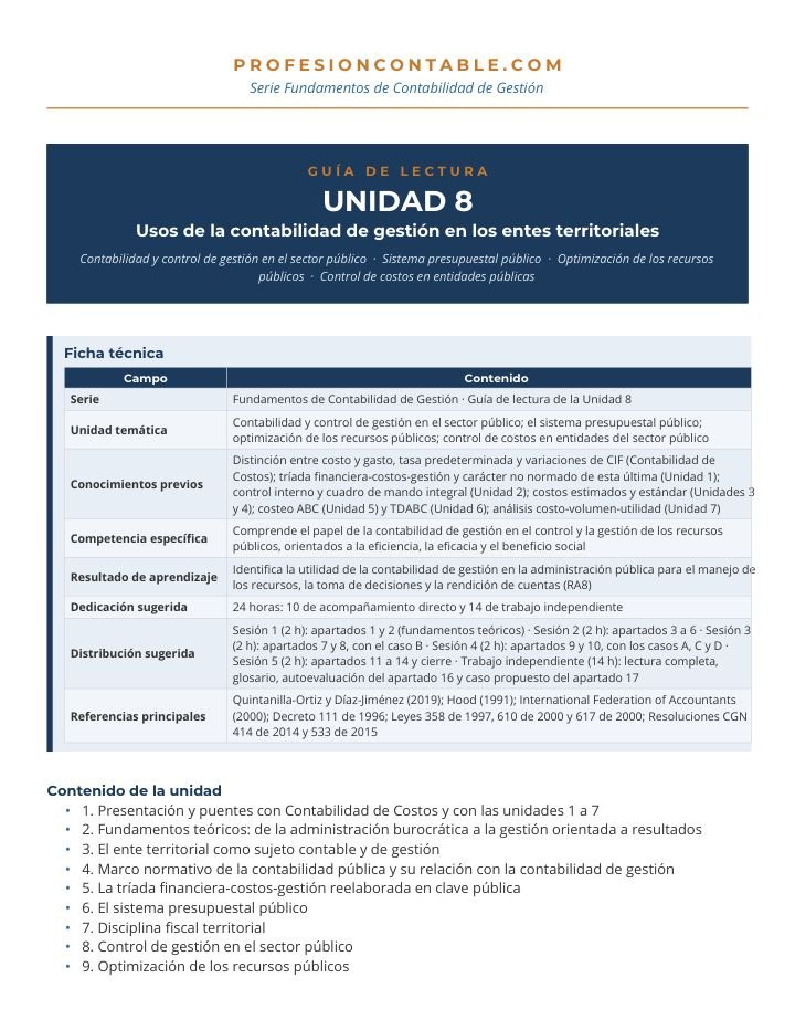 Primera página de Guia Lectura Gestion U8 Entes Territoriales