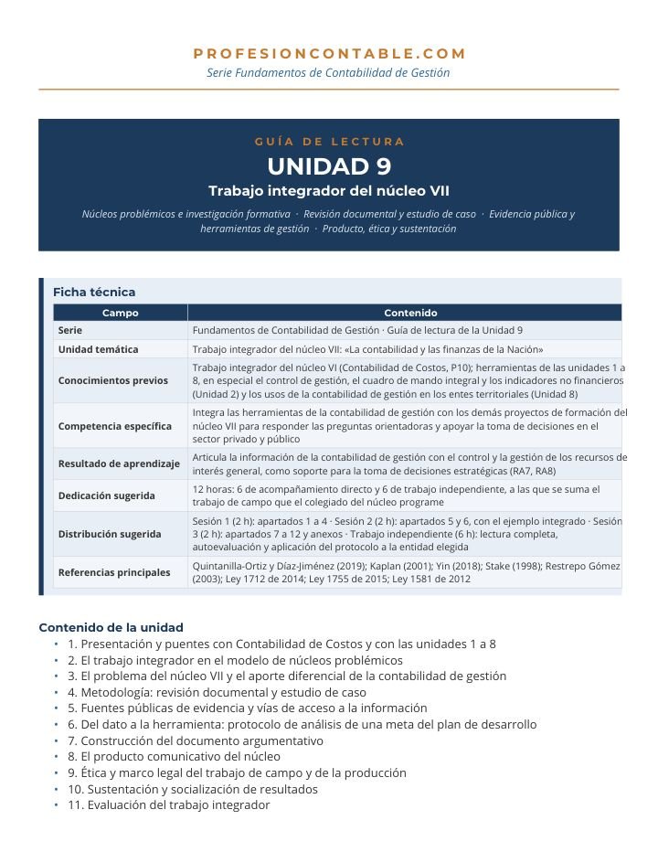 Primera página de Guia Lectura Gestion U9 Trabajo Integrador