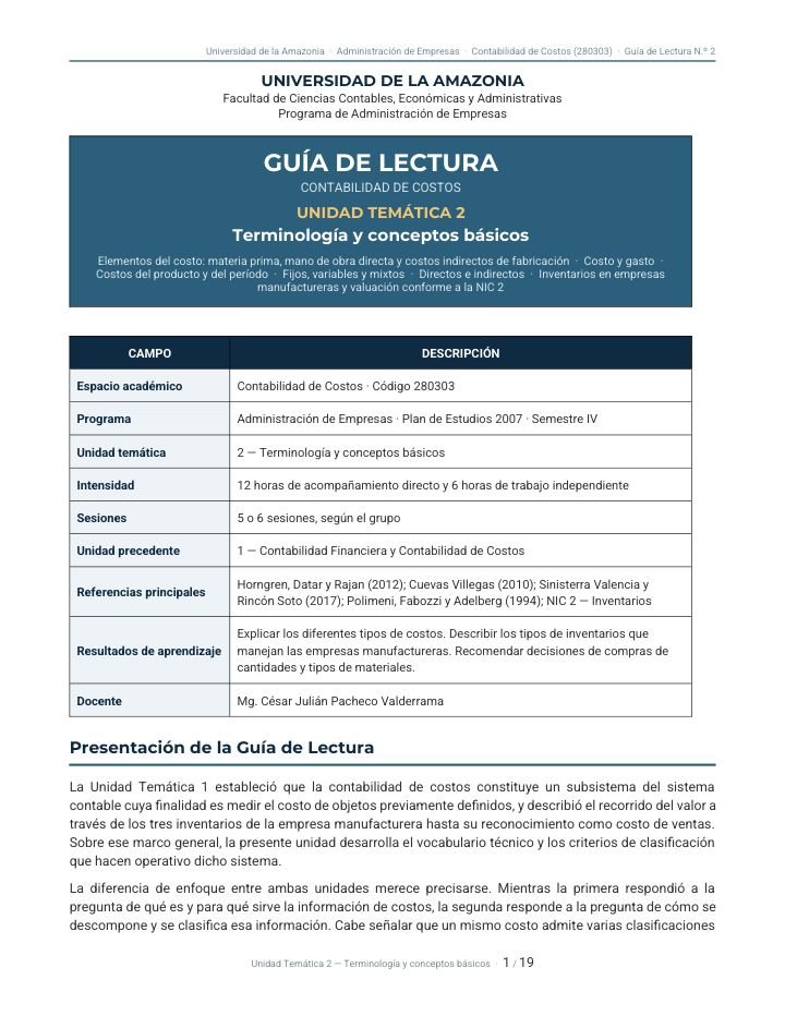 Primera página de Guia Lectura U2 Terminologia y Conceptos Basicos