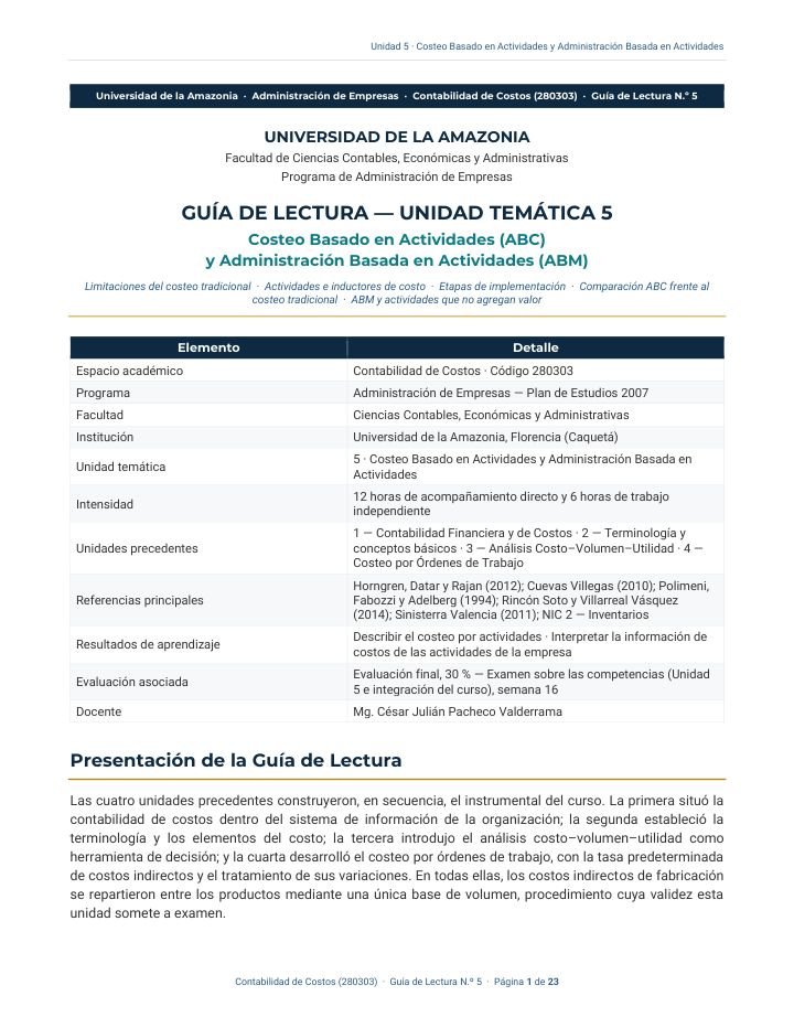 Primera página de Guia Lectura U5 ABC y ABM