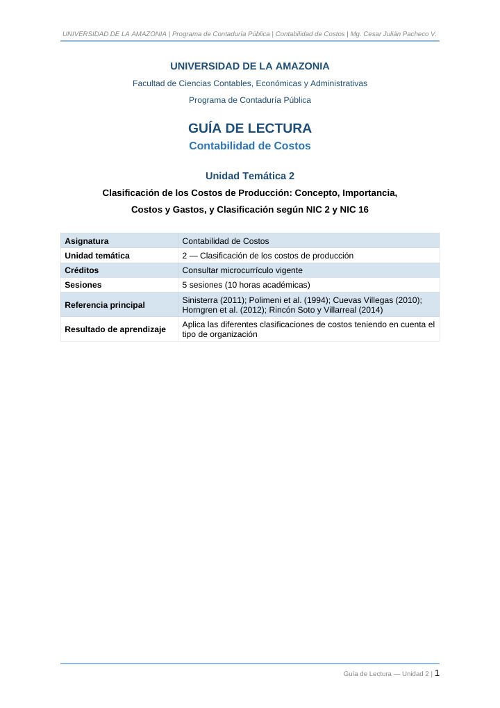 Primera página de Guia Lectura Unidad2 ContabilidadCostos
