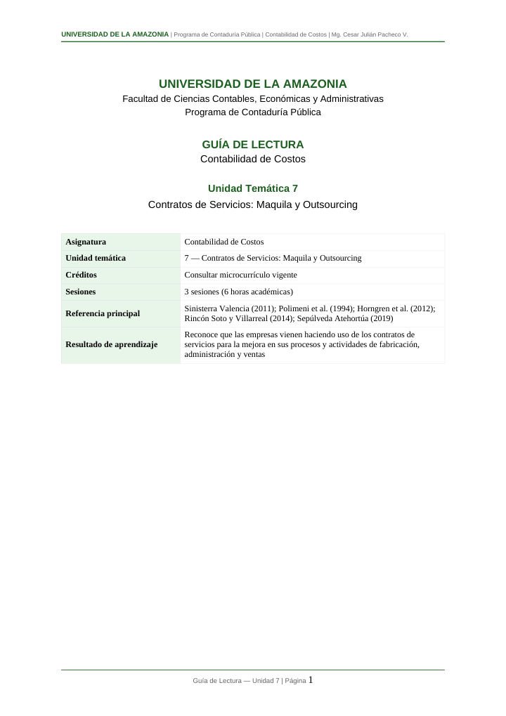 Primera página de Guia Lectura Unidad7 ContabilidadCostos