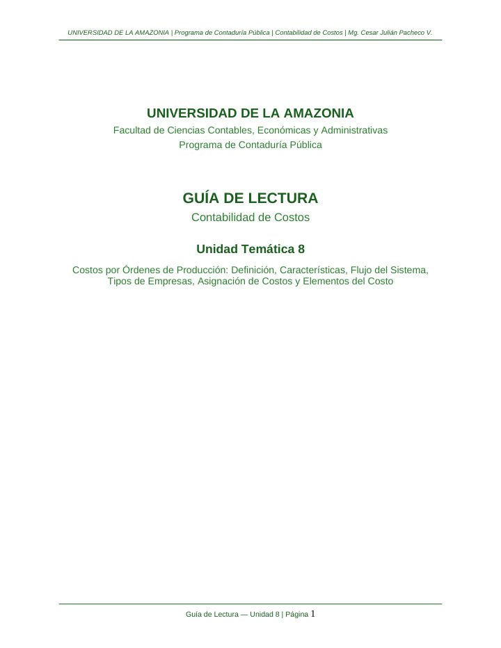 Primera página de Guia Lectura Unidad8 ContabilidadCostos