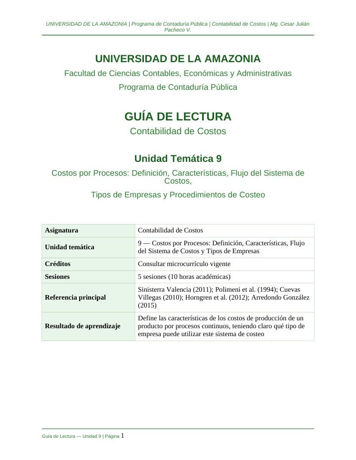 Primera página de Guia Lectura Unidad9 ContabilidadCostos