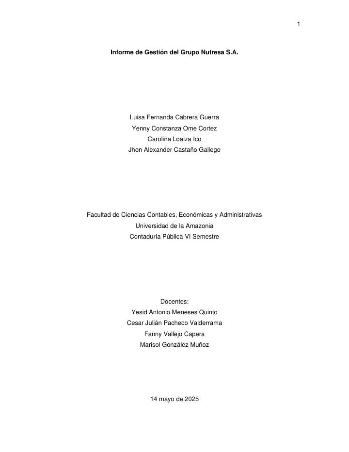 Primera página de Informe Grupo Nutresa